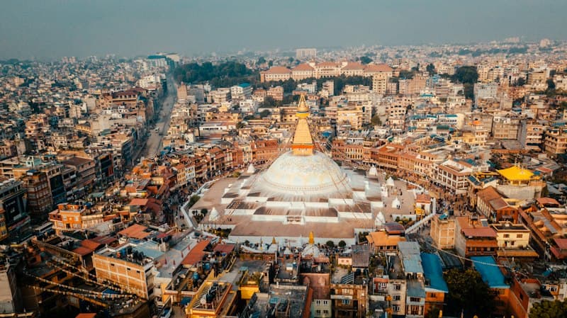 Aerial view of Boudhanath stupa in Kathmandu